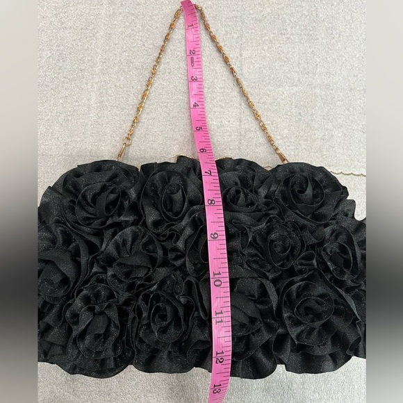 Dellise Noir Elegant Black Rose Floral Clutch Wedding Cocktail - Picture 6 of 6